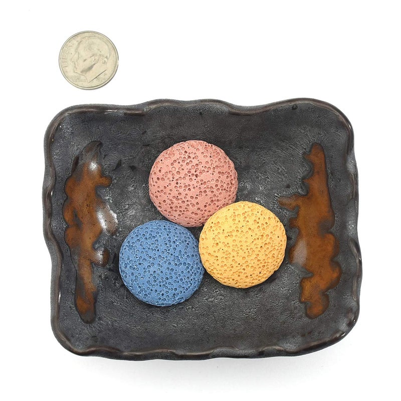 Top Plaza Lava Rock Stone Aromatherapy Essential Oil Diffuser Set Square Ceramic Fragrance Perfume Ware Bowl with 14Pcs Round Shape Lava Stone Beads - Image 4